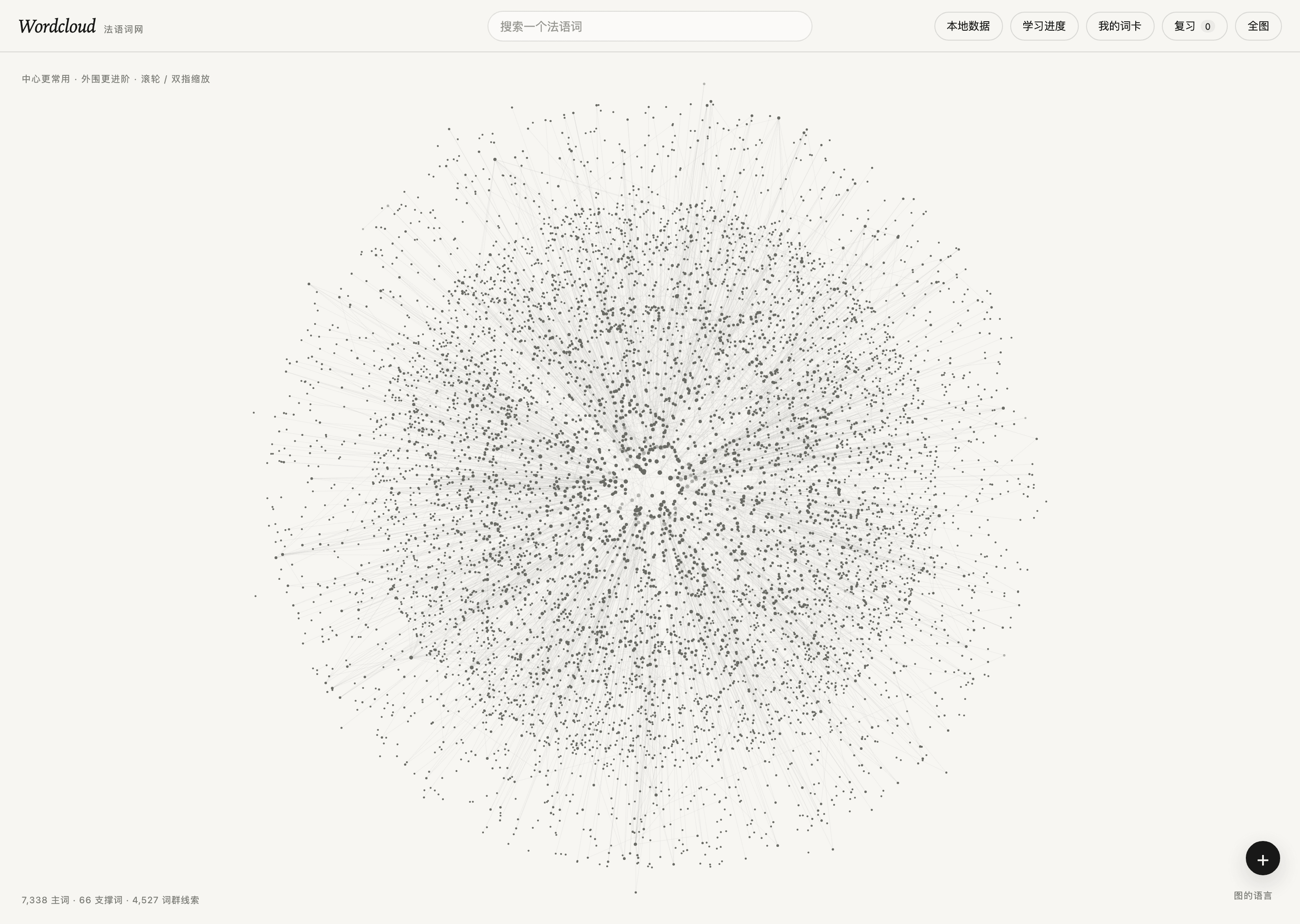 Wordcloud live demo showing the large-scale interactive French lexical graph in the browser
